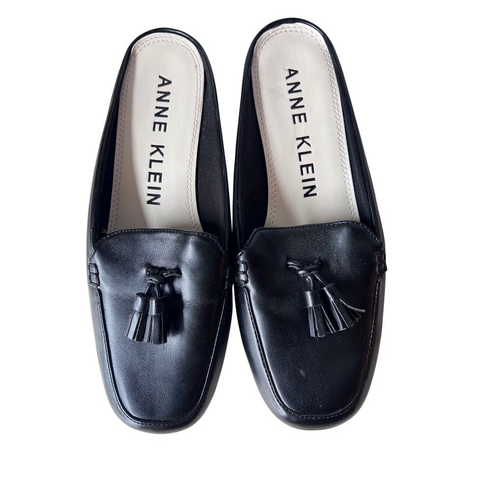 Anne Klein Victorine Black Tassel Mule Loafers Womens 7M Square Toe Slip On